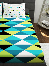 Thumbnail for Story@home Ventura Teal & Black Geometric 152 TC Cotton Queen Bedsheet & 2 Pillow Covers - Distacart