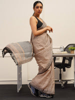 Thumbnail for Tikhi Imli Brown Printed Woven Design Saree - Distacart