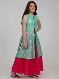 Thumbnail for NOZ2TOZ Sea Green & Pink Printed Foil Print Ready to Wear Lehenga Choli For Girls - Distacart
