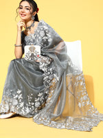 Thumbnail for Mitera Floral Saree With Embroidered Border - Distacart