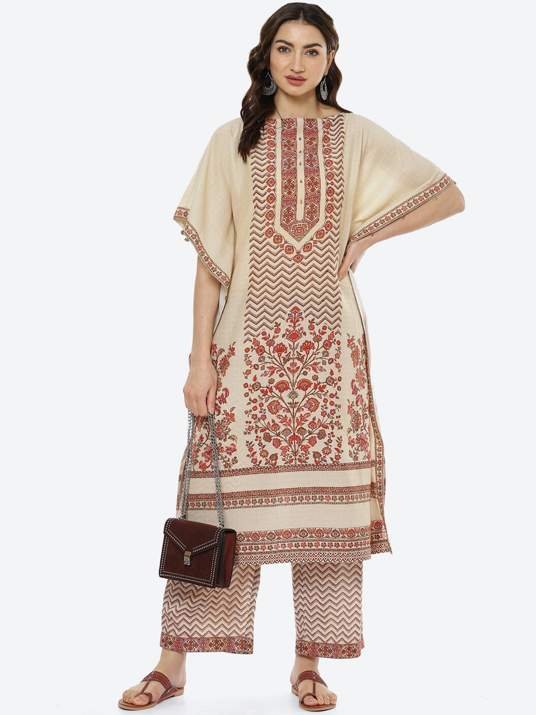 Biba Women Beige Ethnic Motifs Printed Kurta with Palazzos - Distacart