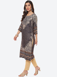 Thumbnail for Biba Women Grey & Beige Ethnic Motifs Printed Straight Fit Kurta - Distacart