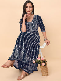 Thumbnail for HERE&NOW Women Chikankari Embroidered Thread Work Georgette Anarkali Kurta - Distacart