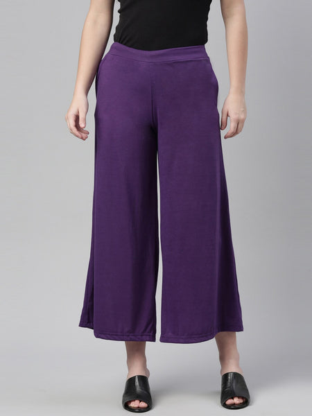 Souchii Violet Solid Wide Leg Palazzo - Distacart