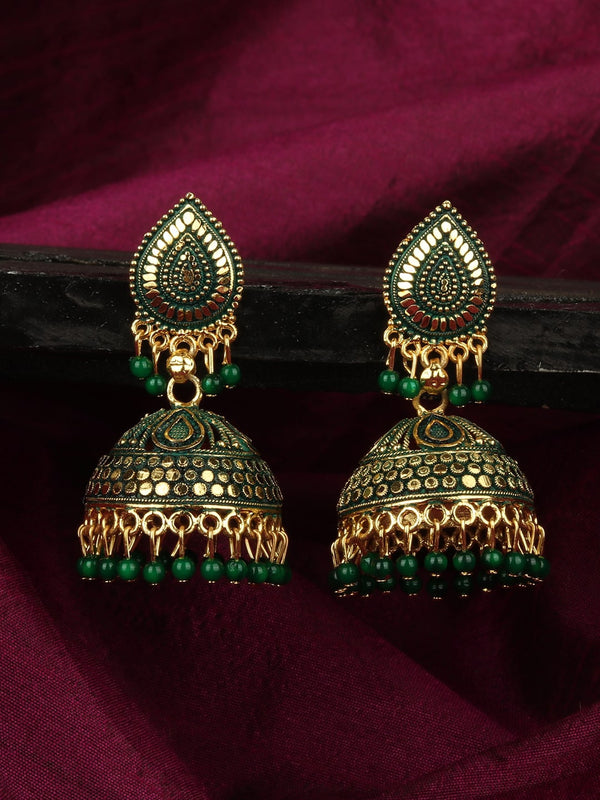 Gold-Plated Alloy Designer Brass Jhumki Earrings - The Pari - Distacart