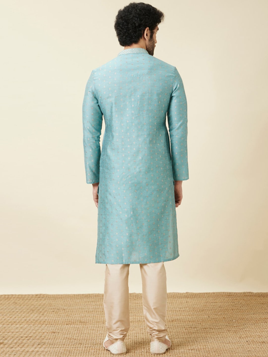 Manyavar Mandarin Collar Woven Design Thread Work Kurta with Pyjamas - Distacart