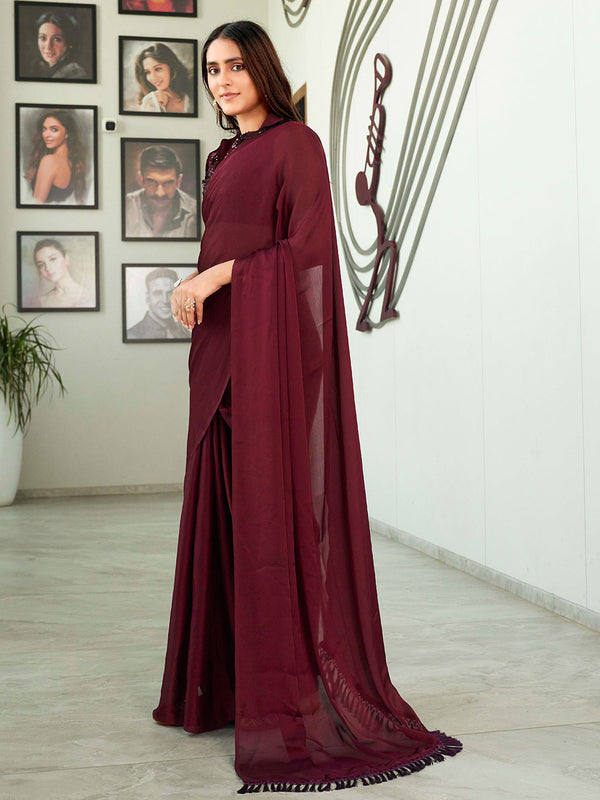 Tikhi Imli Solid Satin Saree - Distacart