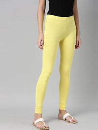 Thumbnail for Souchii Yellow Solid Slim-Fit Churidar-Length Leggings - Distacart