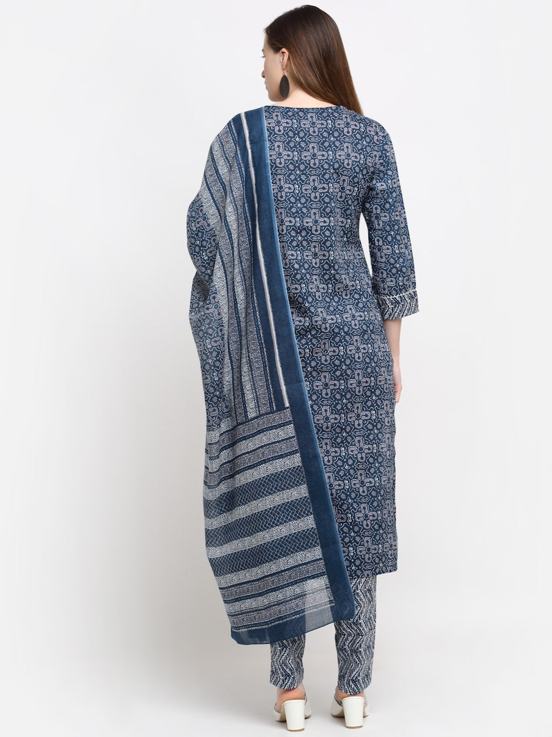 Kalini Women Blue Ethnic Motifs Printed Pure Cotton Kurta with Trousers & With Dupatta - Distacart