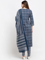 Thumbnail for Kalini Women Blue Ethnic Motifs Printed Pure Cotton Kurta with Trousers & With Dupatta - Distacart