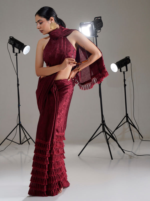 Tikhi Imli Maroon Woven Design Saree - Distacart