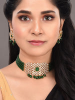 Thumbnail for Saraf RS Jewellery Gold-Plated White & Green American Diamond Studded Choker Jewellery Set - Distacart
