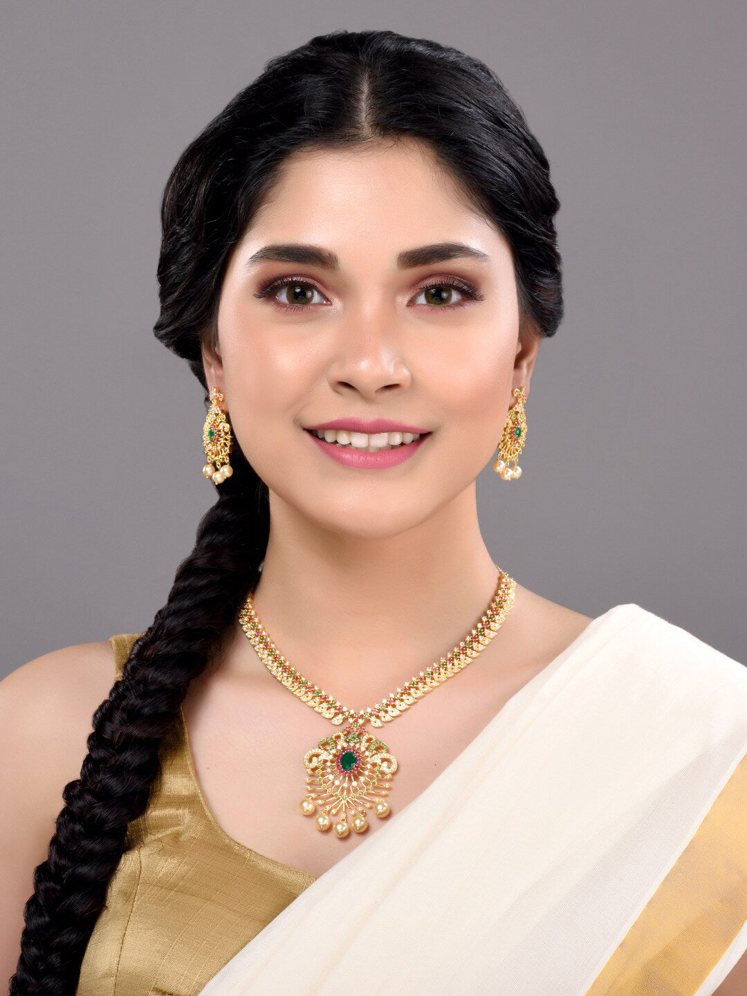 Saraf RS Jewellery Women Gold-Toned & Multi-Coloured CZ-Studded Handcrafted Jewellery Set - Distacart