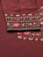 Thumbnail for Khushal K Women Burgundy Floral Yoke Design Panelled Kurta with Trousers - Distacart