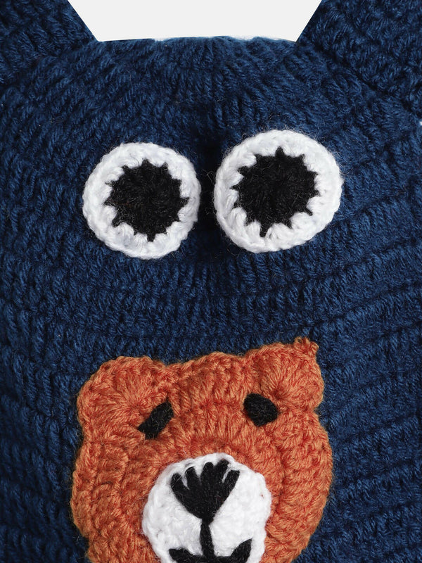 Chutput Kids Woollen Hand Knitted Bear Detail Cap - Blue - Distacart