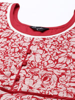 Thumbnail for Souchii White & Red Floral Layered Chiffon Beautiful Midi Dress - Distacart