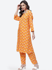 Thumbnail for Biba Women Yellow Floral Printed Straight Kurta with Trousers - Distacart