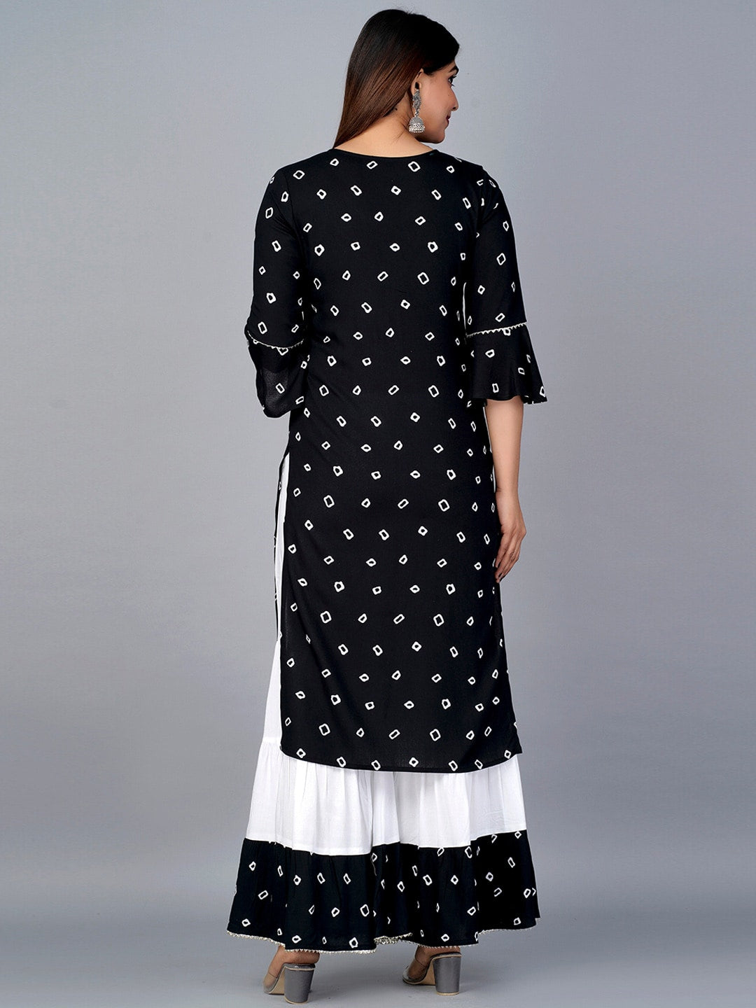 Kalini Bandhani Printed Kurta with Sharara & Dupatta - Distacart