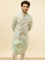 Thumbnail for Manyavar Floral Printed Regular Kurta and Trousers With Nehru Jacket - Distacart
