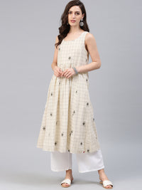 Thumbnail for Biba Women Off-White & Black Checked Anarkali Kurta - Distacart