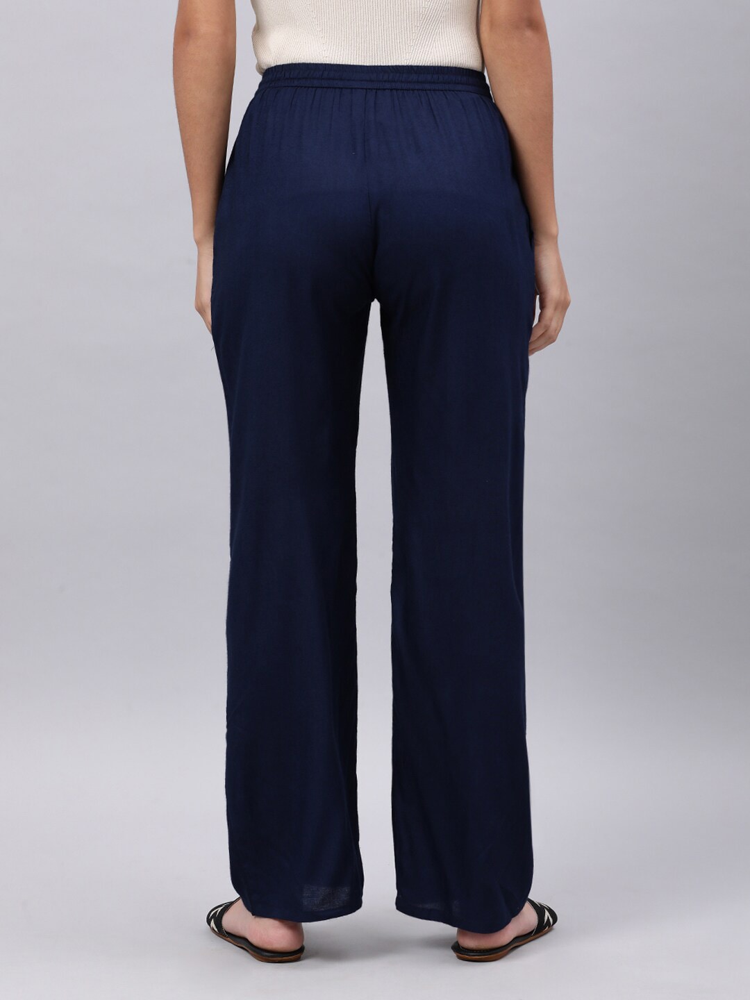 Souchii Navy Blue Liva Palazzos - Distacart
