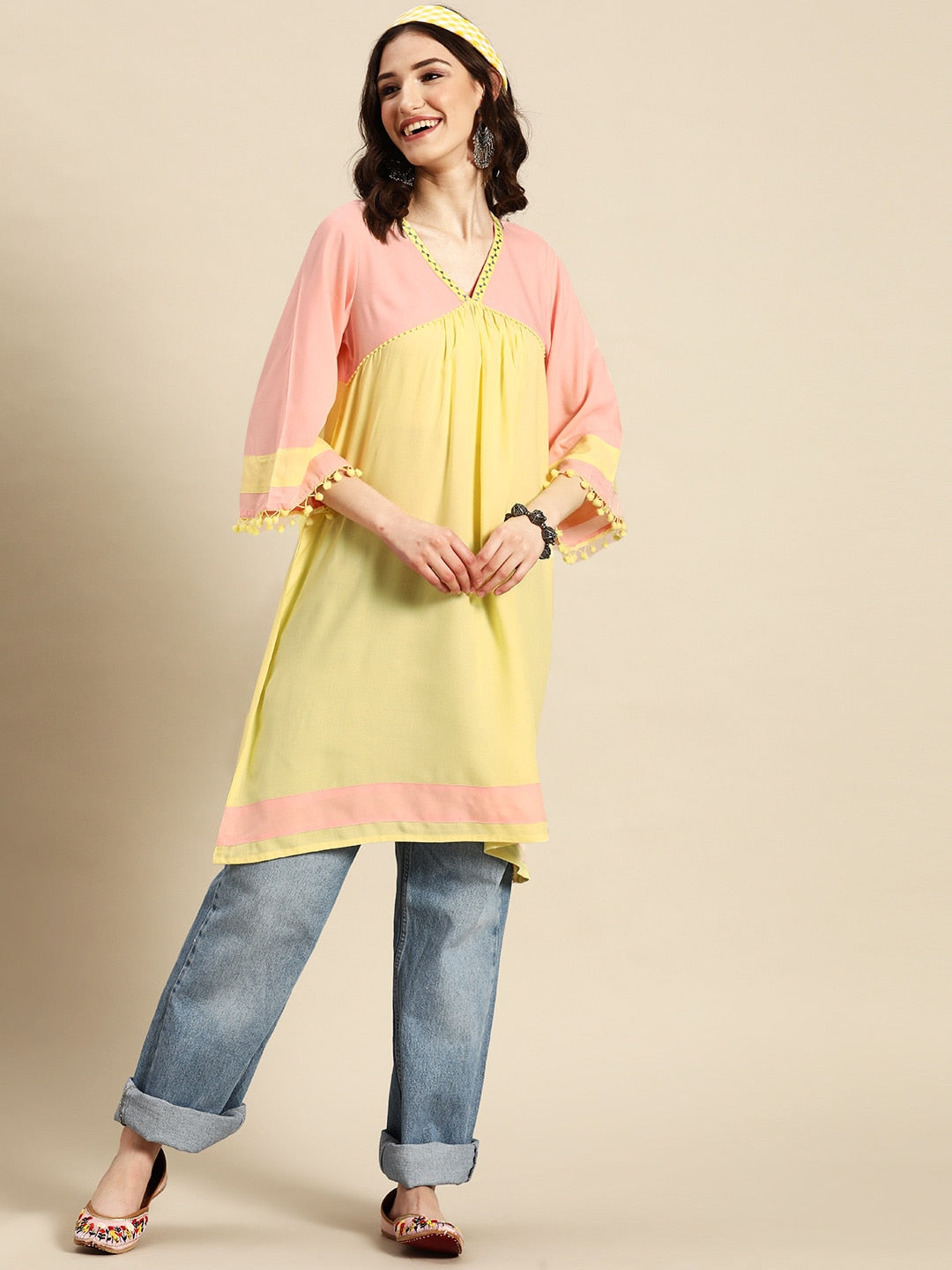 Sangria Colourblocked A-Line Kurta - Distacart
