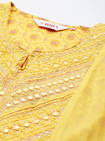 Thumbnail for Biba Women Yellow Ethnic Motifs Yoke Design Mirror Work Kurta with Trousers & With Dupatta - Distacart