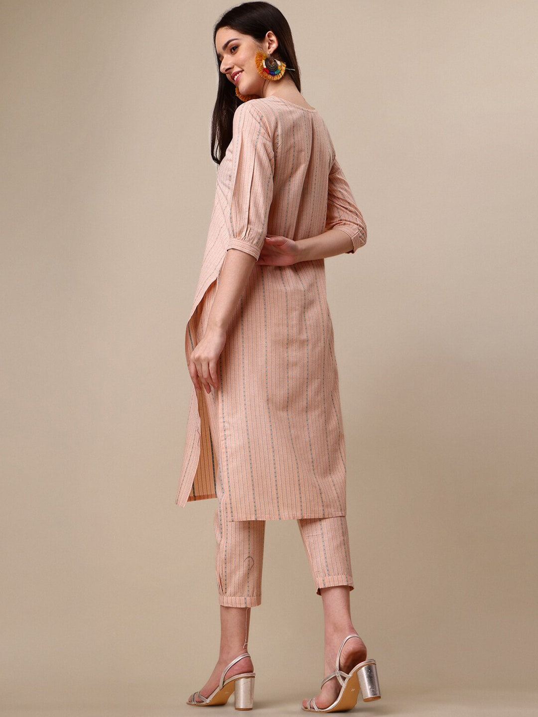 Kalini Women Woven Striped Thread Work Kurta with Trousers - Distacart