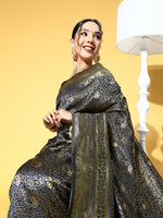 Thumbnail for Saree Mall Navy Blue & Gold-Toned Ethnic Motifs Zari Silk Blend Banarasi Sarees - Distacart