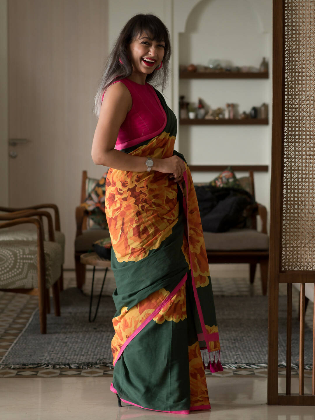 Suta Multi Color Floral Pure Cotton Saree - Distacart