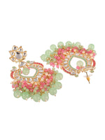 Thumbnail for Shoshaa Gold-Plated Green & Pink Enamel Kundan-Studded Drop Earrings - Distacart