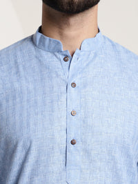Thumbnail for Sojanya Men Blue Dobby Self-Checked Straight Kurta - Distacart