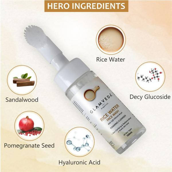 Glamveda Rice Water Brightening Foaming Face Wash With Soft Silicone Brush