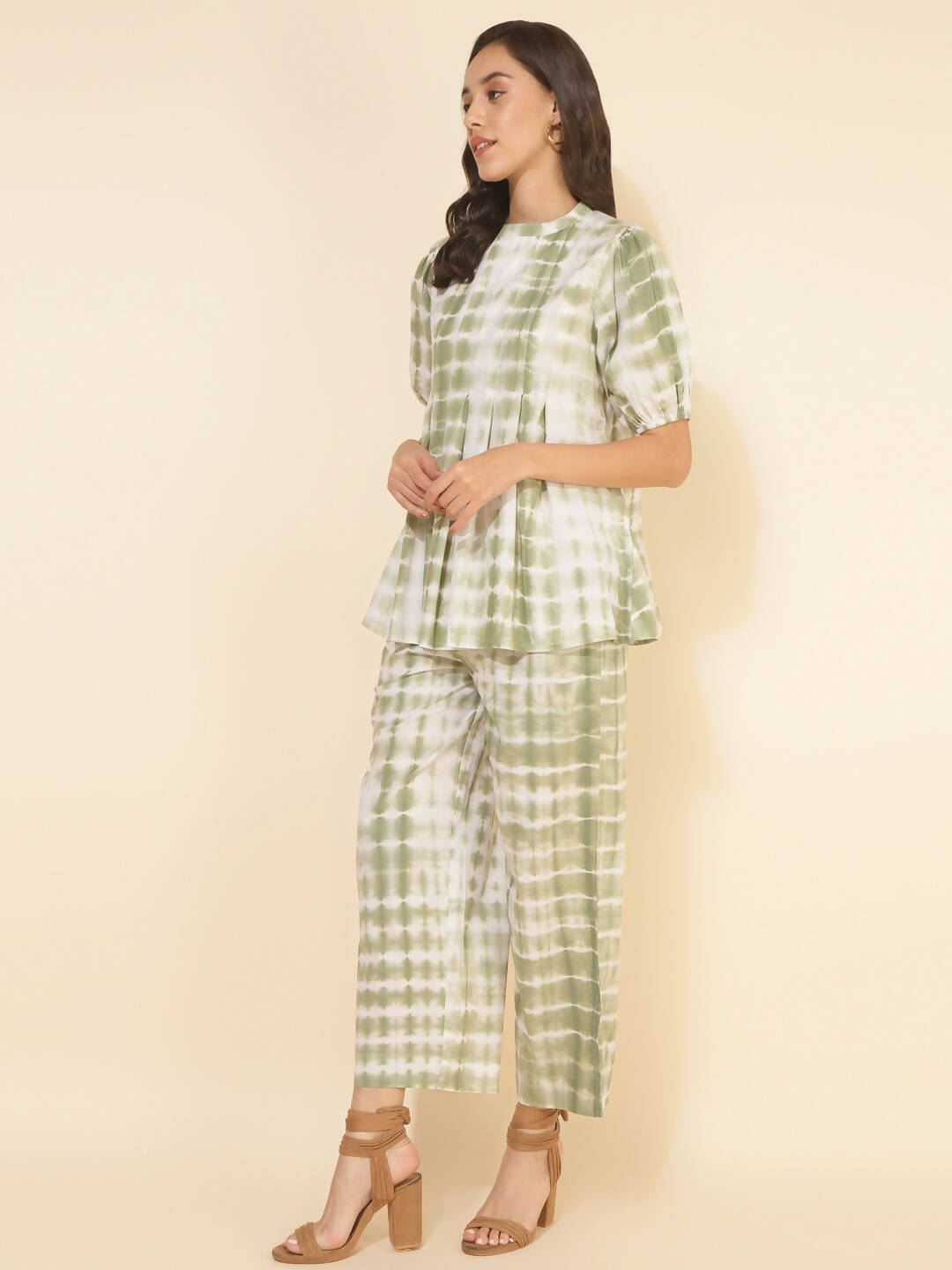 Janasya Women's Off White Cotton Tie & Dye Casual A-line Co-ords - Distacart