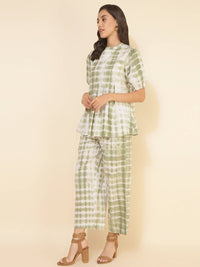 Thumbnail for Janasya Women's Off White Cotton Tie & Dye Casual A-line Co-ords - Distacart