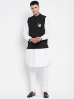 Thumbnail for Even Apparels Black Pure Cotton Nehru Jacket With Eid Insignia NJ-PW668-CHA - Distacart
