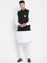 Thumbnail for Even Apparels Black Pure Cotton Nehru Jacket With Eid Insignia NJ-PW668-CHA - Distacart