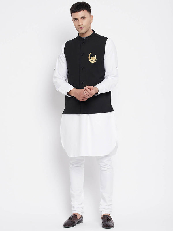 Even Apparels Black Pure Cotton Nehru Jacket With Eid Insignia NJ-PW668-CHA - Distacart