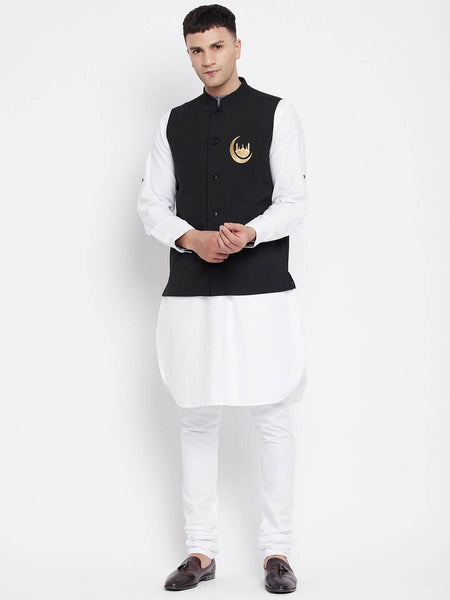 Even Apparels Black Pure Cotton Nehru Jacket With Eid Insignia NJ-PW668-CHA - Distacart