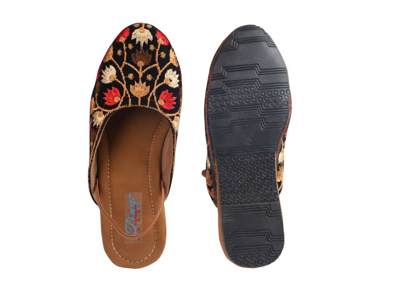 Tiny Bugs Girls Embroidered Strap Ethnic Mojaris - Black - Distacart
