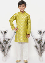 Thumbnail for Little Bansi Banarsi Silk Sherwani & Pyjama - Apple Green & Cream - Distacart