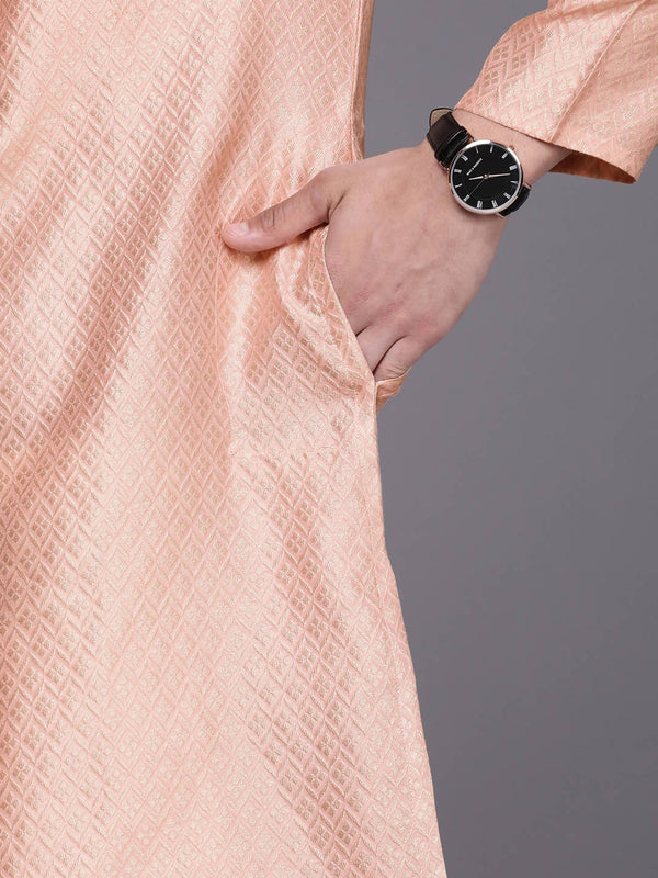 Manyavar Men Peach-Colored Regular Kurta with Pyjamas - Distacart