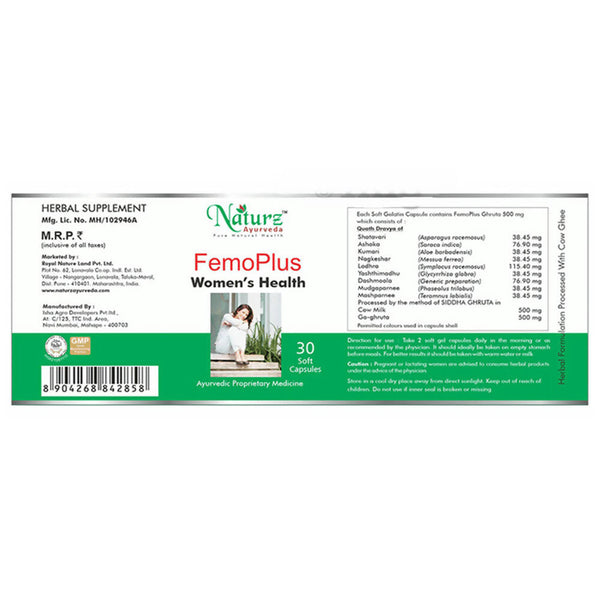 Naturz Ayurveda Femo Plus Women's Health Capsules - Distacart