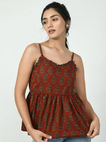 Thumbnail for Myshka Women's Rust Ethnic Motifs Printed Top - Distacart