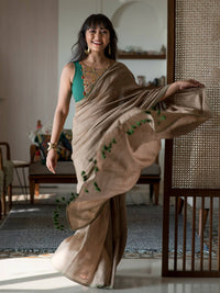 Thumbnail for Suta Taupe Solid Cotton Blend Saree - Distacart
