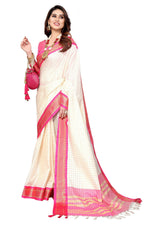 Thumbnail for Vamika Weaving White Cotton Silk Saree (DEVAL PINK) - Distacart