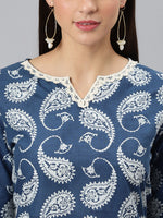 Thumbnail for Khushal K Paisley Printed Notch Neck Pure Cotton Kurta with Sharara - Distacart