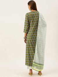 Thumbnail for HERE&NOW Women Ethnic Motifs Printed Empire Pure Cotton Kurta with Palazzos & With Dupatta - Distacart