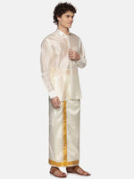 Thumbnail for Sethukrishna Men Cream Art Silk Gold Zari Border Dhoti - Distacart