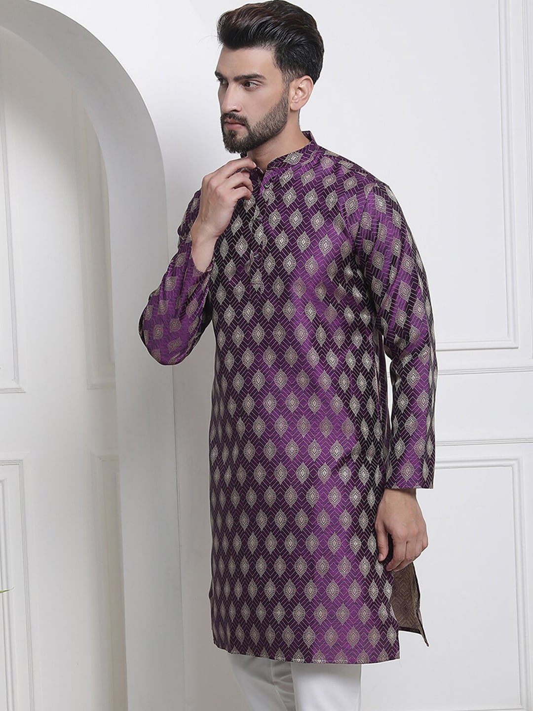 Sojanya Ethnic Motifs Woven Design Jacquard Regular Kurta - Distacart